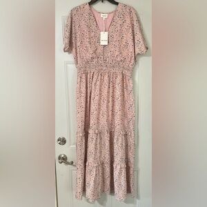 Heyson Sweet talk Kimono Sleeve Maxi Dress in Blush Pink Floral Lined Size Large